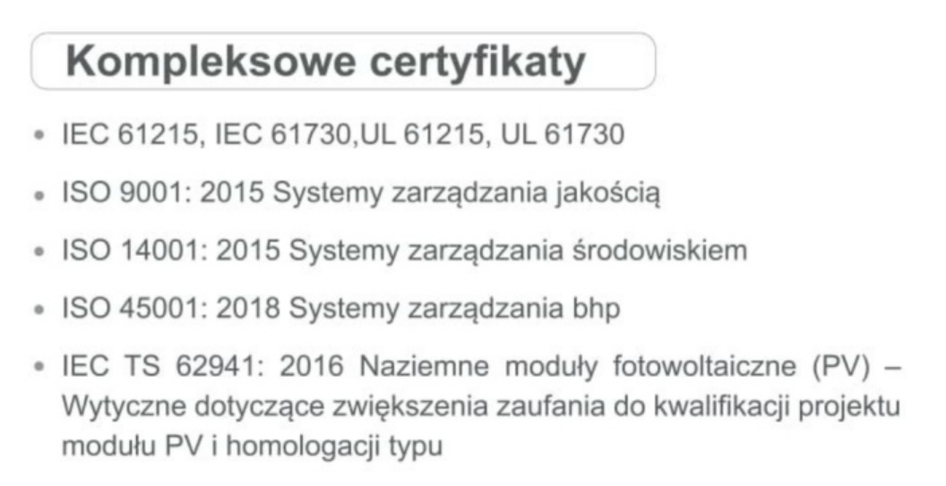 Crtyfikaty paneli PV JASOLAR JAM72S20-460/MR:
